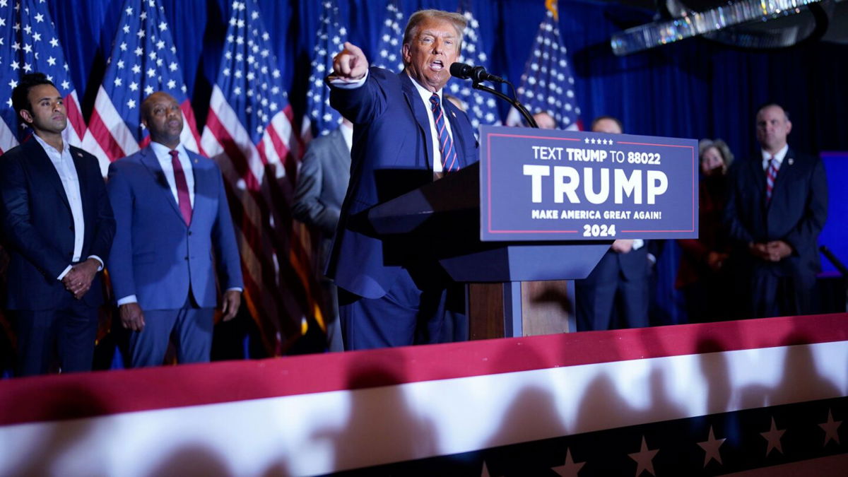 <i>Jabin Botsford/The Washington Post/Getty Images</i><br/>Former President Donald Trump speaks in Nashua