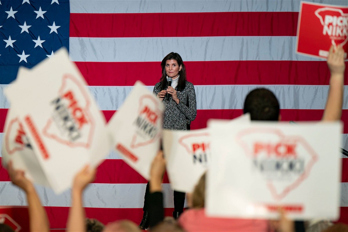 <i>Allison Joyce/Getty Images</i><br/>Nikki Haley speaks at a rally on January 28