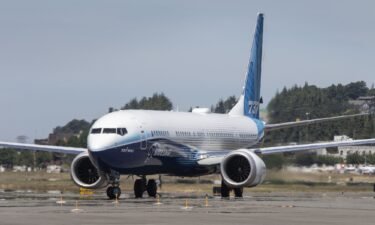 A Boeing 737 MAX 10 airliner taxis at Boeing Field after its first flight on June 18