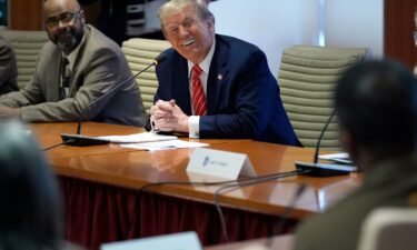 Former President Donald Trump meets with Teamsters members at the union's headquarters in Washington