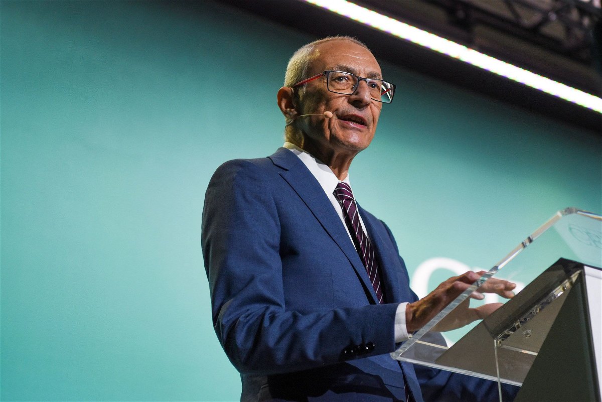<i>Callaghan O'Hare/Reuters/File</i><br/>John Podesta will take over for John Kerry as US climate envoy and is seen here delivering a speech during the CERAWeek energy conference in Houston