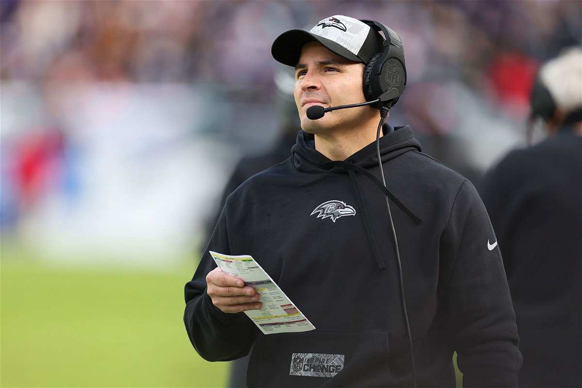 <i>Todd Olszewski/Getty Images/File</i><br/>Baltimore Ravens defensive coordinator Mike Macdonald watches his team during the first half of an NFL game on December 31