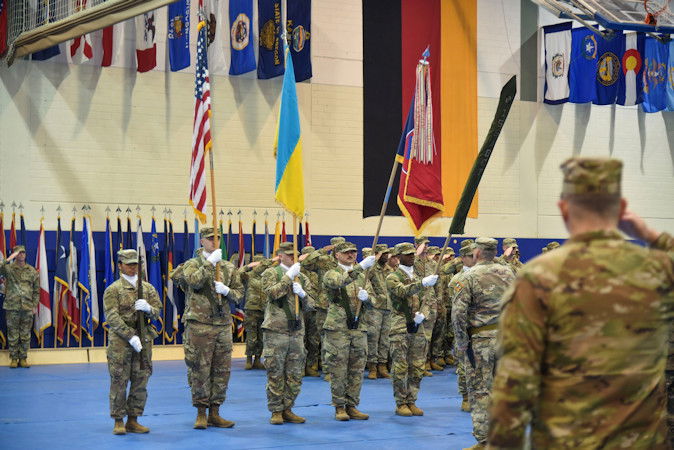 The Mississippi Army National Guard takes command of the Joint Multinational Training Group-Ukraine mission from the Arkansas Army National Guard on January 5, 2024.