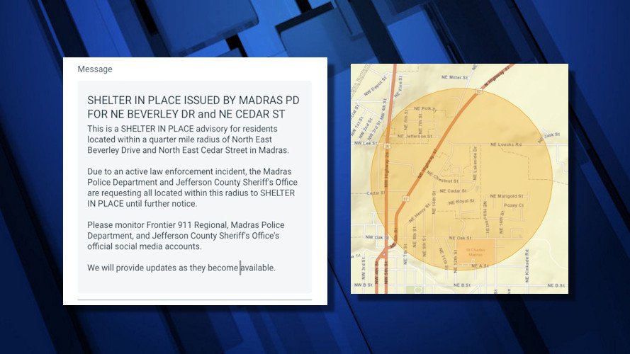 Shelter in place advisory in area of NE Madras due to police activity Monday evening