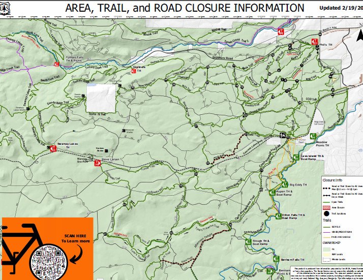 Updated trail closure map for area west of Bend (larger version at bottom of announcement)