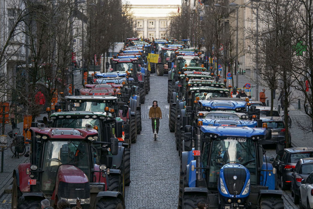 <i>Stefano Guidi/Getty Images</i><br/>Tractors take part in the Farmer's Protest on January 31 in Novara