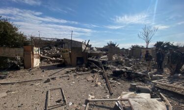 A destroyed building is pictured at the site of a U.S. airstrike in al-Qaim