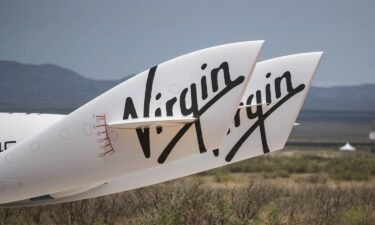 A replica of Virgin Galactic's rocket plane sits at the entrance of Spaceport America in Sierra County