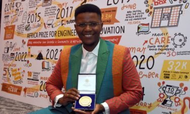 South African entrepreneur Neo Hutiri is awarded the Royal Academy of Engineering's special medal to mark 10 years of the Africa Prize for Engineering Innovation.
