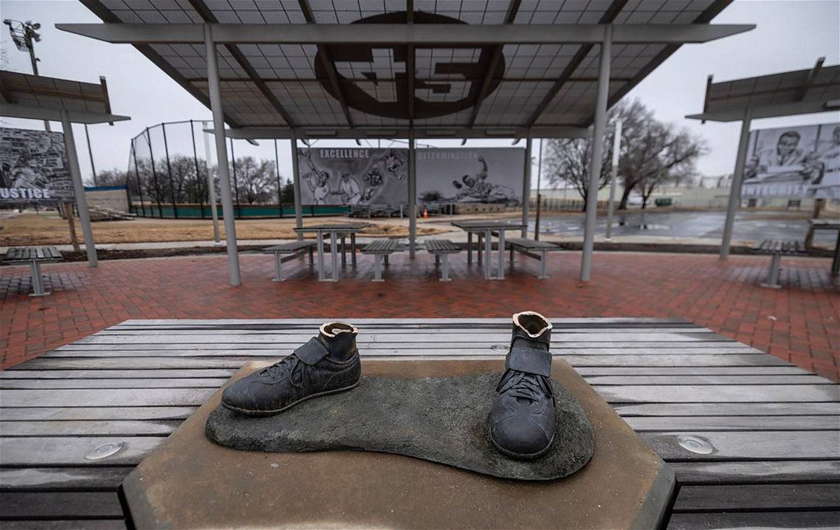 <i>Mel Gregory via AP</i><br/>Donations and a commitment by Major League Baseball will allow League 42 to replace this statue of Jackie Robinson after it was stolen and destroyed last month.