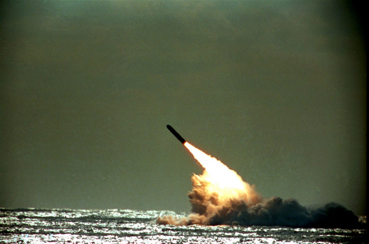 <i>Phil Sandlin/AP/File</i><br/>A Trident II missile is launched by the US navy during a test in 1989.
