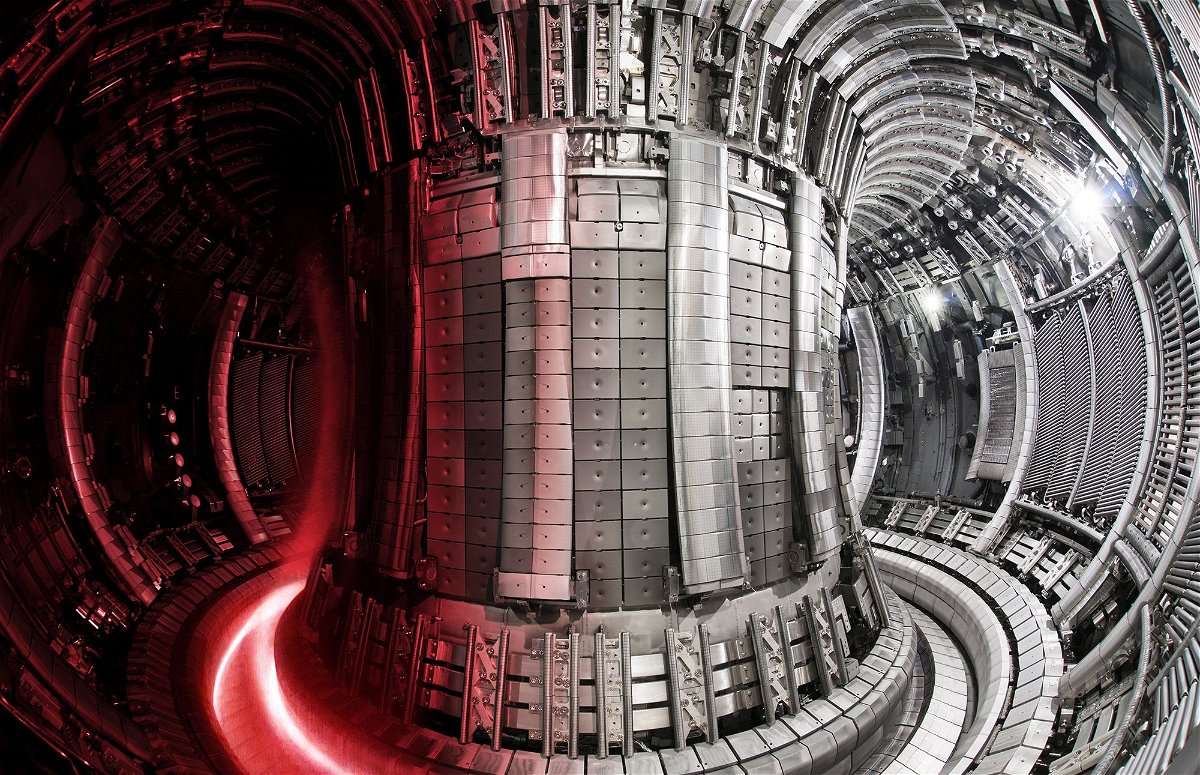 <i>United Kingdom Atomic Energy Authority via CNN Newsource</i><br/>The inside of the JET tokamak