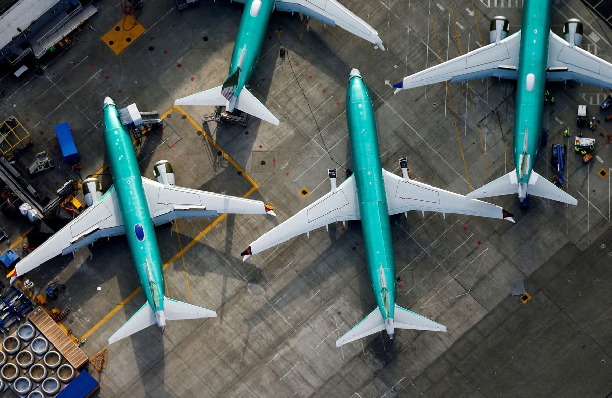 <i>Lindsey Wasson/Reuters/File via CNN Newsource</i><br/>A 2019 aerial photo shows Boeing 737 MAX airplanes parked on the tarmac at the Boeing Factory in Renton