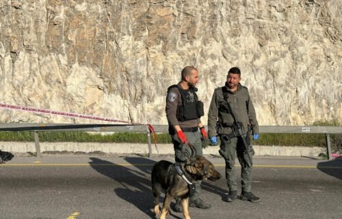 Israeli security personnel patrol following the shooting in the occupied West Bank.