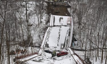 The collapsed Fern Hollow Bridge in Pittsburgh