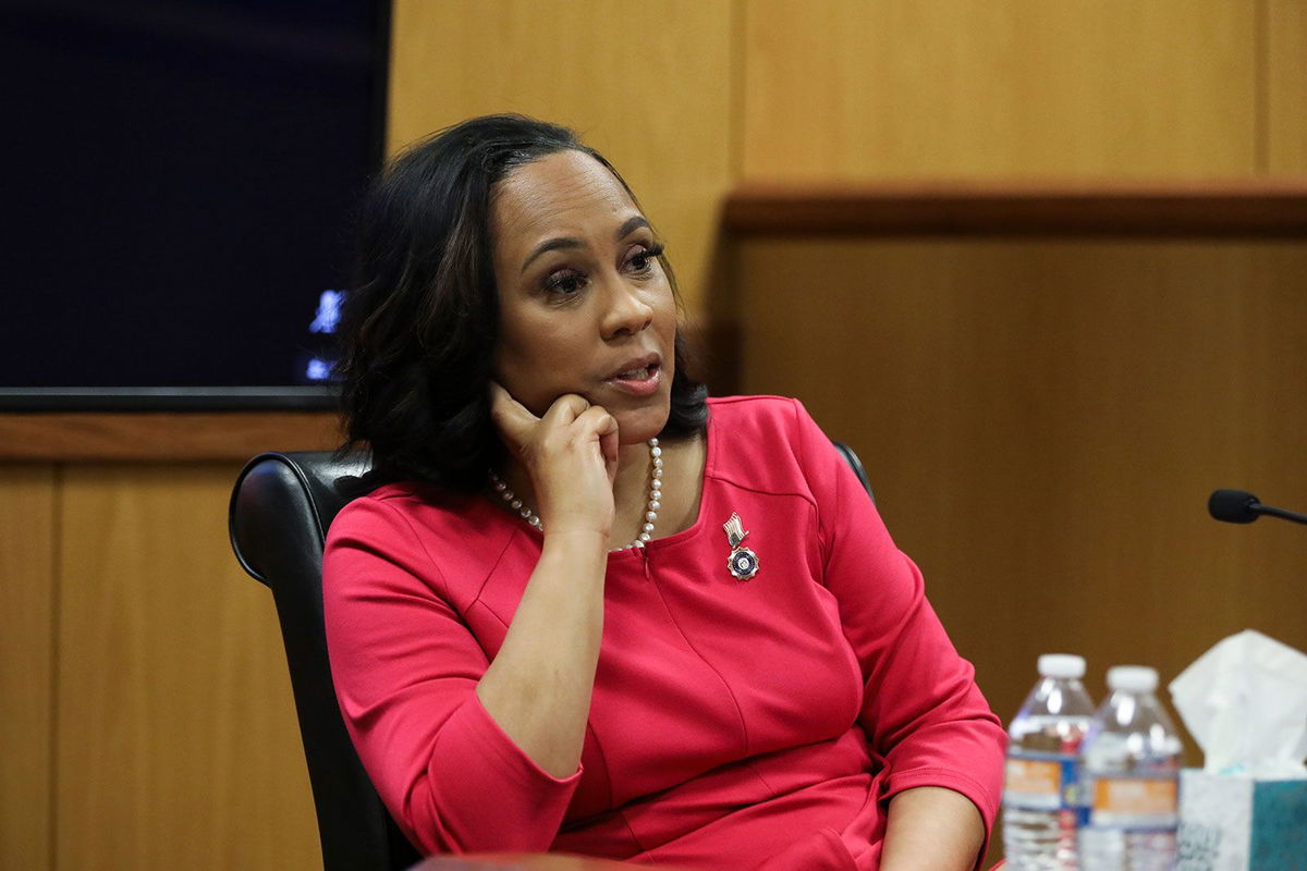 <i>Alyssa Pointer/Pool via Getty Images via CNN Newsource</i><br/>Fulton County District Attorney Fani Willis testifies during a hearing in the case of the State of Georgia v. Donald Trump at the Fulton County Courthouse on February 15