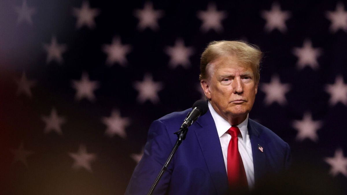 <i>Justin Sullivan/Getty Images</i><br/>Donald Trump delivers remarks during a campaign rally at the Reno-Sparks Convention Center in December 2023 in Reno