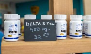 DELTA 8 supplements on a shelf inside Hippy Bee Dispensary on Saturday