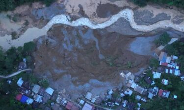 An aerial view of the landslide in Davao de Oro province