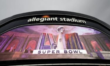 Allegiant Stadium in Las Vegas where Super Bowl XVIII will be played on Sunday. The game is expected to draw a record number of private jets to the the four airports surrounding the city.