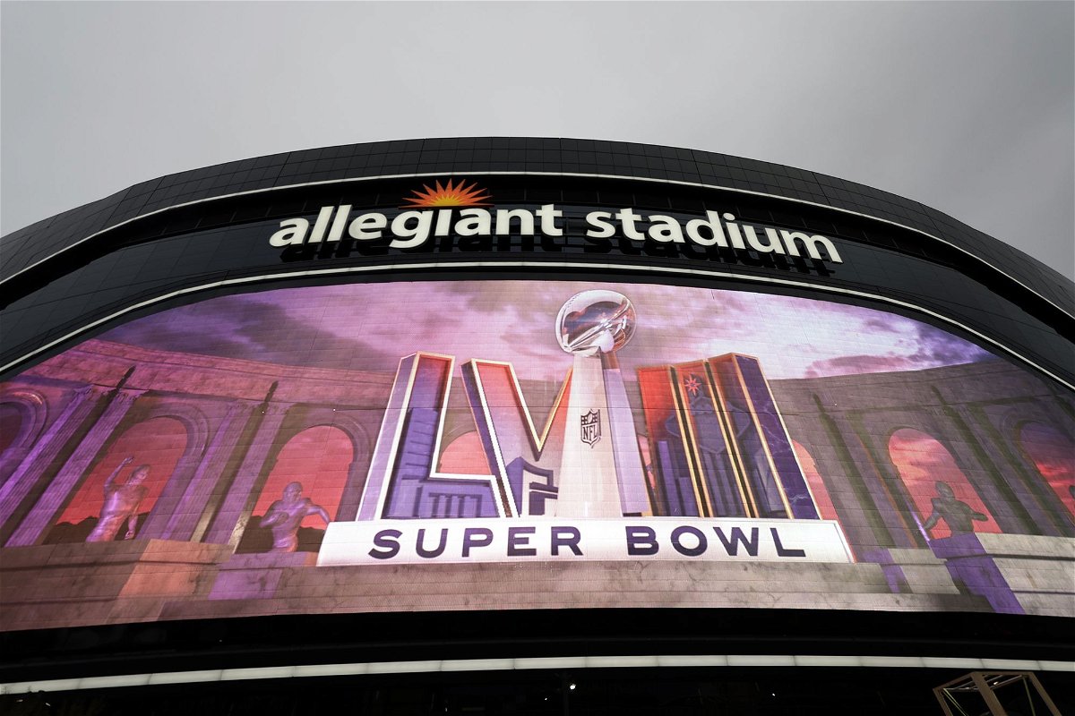 <i>Adam Hunger/AP</i><br/>Allegiant Stadium in Las Vegas where Super Bowl XVIII will be played on Sunday. The game is expected to draw a record number of private jets to the the four airports surrounding the city.