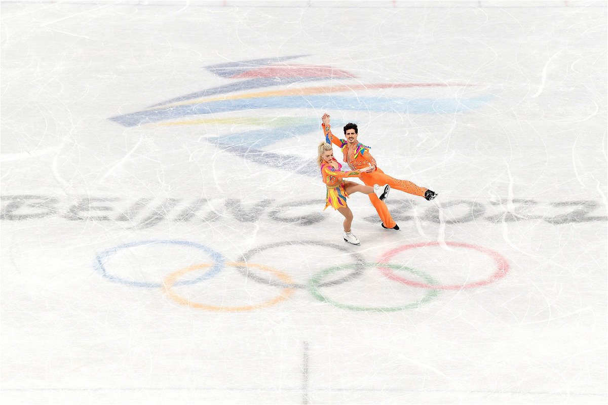 <i>Justin Setterfield/Getty Images</i><br/>Piper Gilles and Paul Poirier of Team Canada skate in the ice dance rhythm dance team event during the Beijing 2022 Winter Olympic Games on February 4