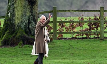 Britain's King Charles III and Britain's Queen Camilla arrive at St Mary Magdalene Church on the Sandringham Estate in eastern England on February 11.