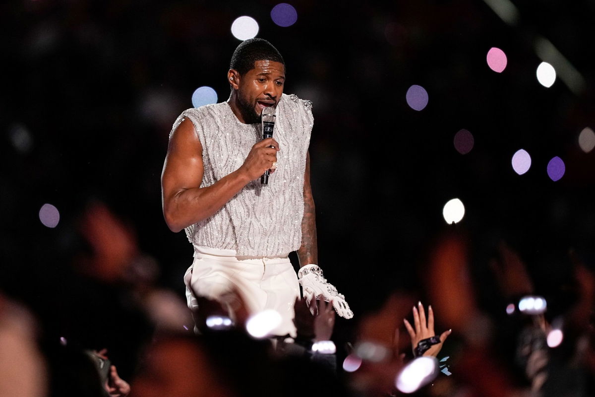 <i>Steph Chambers/Getty Images</i><br/>Usher's Super Bowl halftime performance included a mix of his music from the past 30 years at Allegiant Stadium in Las Vegas on Sunday.