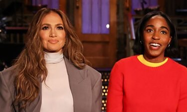 (From left) Jennifer Lopez and Ayo Edebiri at 'Saturday Night Live' in February.