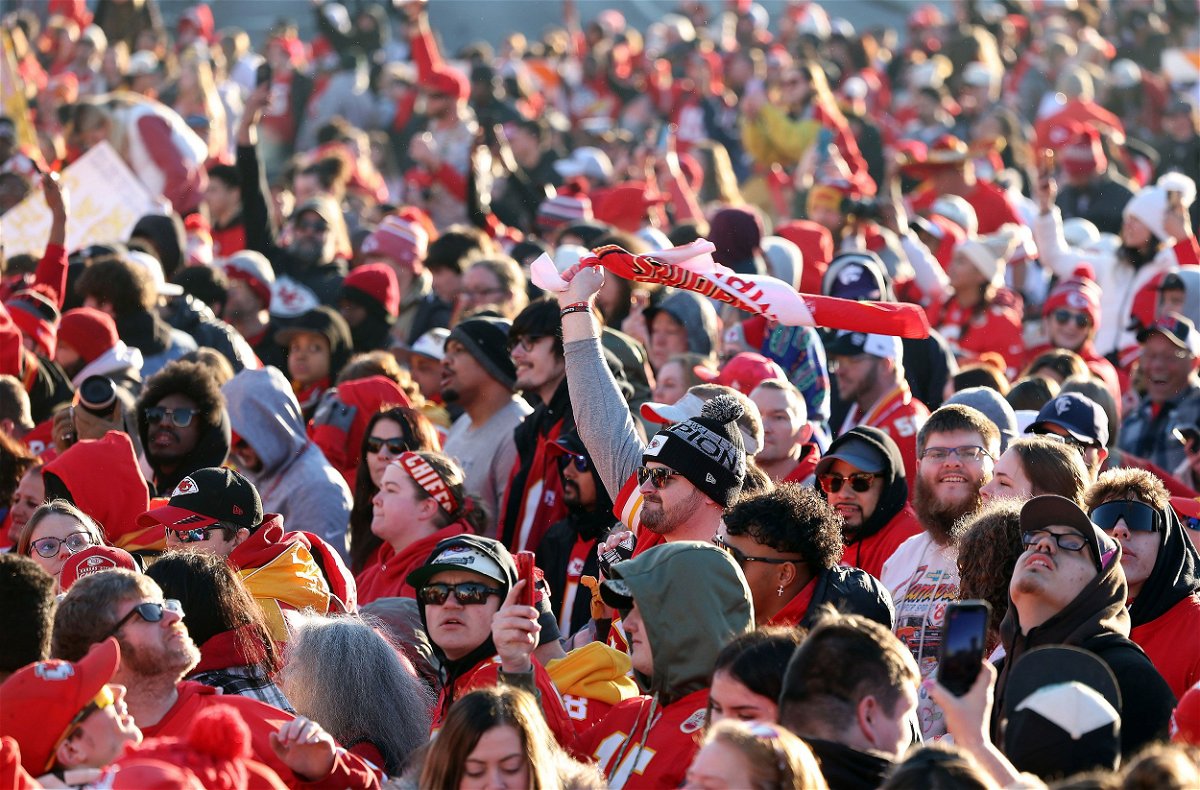 <i>Jamie Squire/Getty Images</i><br/>Kansas City Chiefs fans get ready for the Super Bowl victory parade.