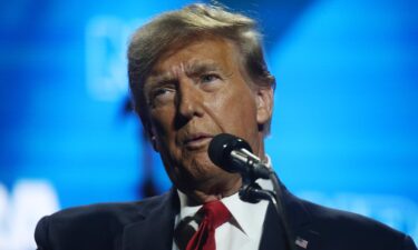 Republican U.S. presidential candidate and former President Donald Trump speaks at the National Rifle Association presidential forum at the Great American Outdoor Show on February 09