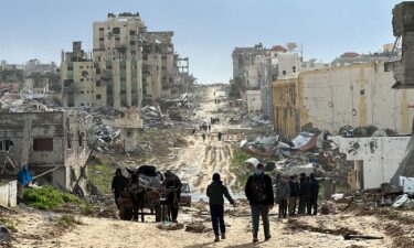 A view of destruction with destroyed buildings and roads after Israeli Forces withdrawn from the areas in Khan Yunis