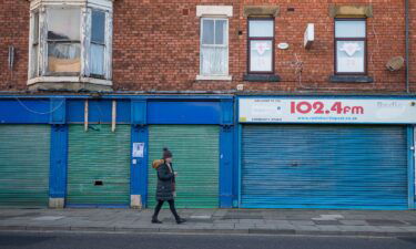 Shuttered shops on the high street in the English town of Hartlepool
