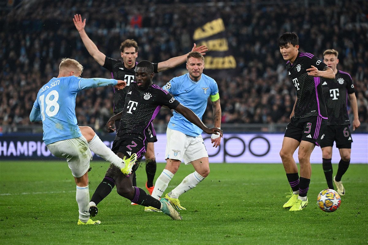 <i>Alberto Pizzoli/AFP/Getty Images</i><br/>Upamecano was sent off for a challenge in the second half against Lazio.