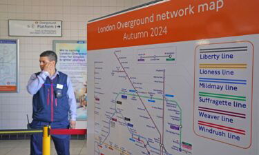 The updated London Overground network map pictured at Highbury and Islington station in north London.