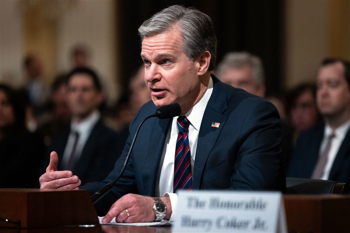 <i>Julia Nikhinson/AFP/Getty Images</i><br/>FBI Director Christopher Wray testifies during a Congressional full committee hearing in Washington