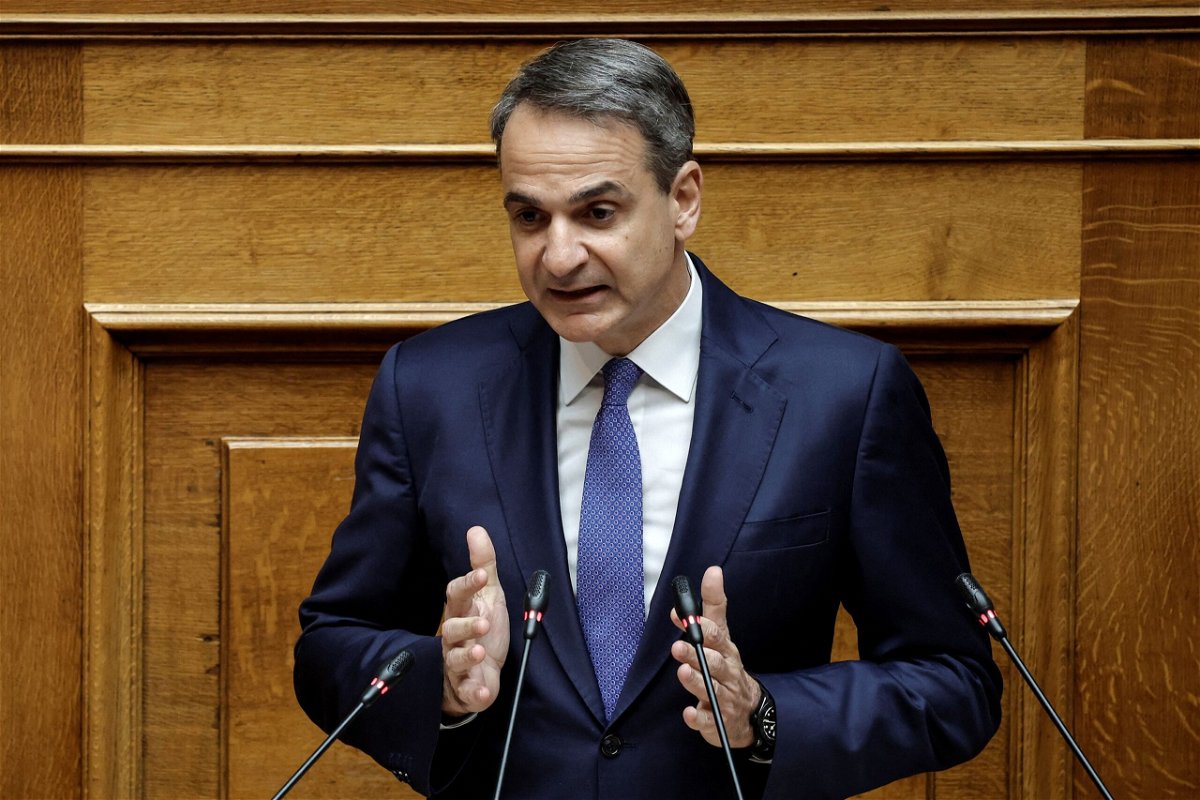 <i>Louisa Gouliamaki/Reuters</i><br/>Greek Prime Minister Kyriakos Mitsotakis speaks at the Greek parliament