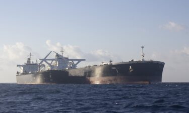 Two dark fleet oil tankers engaged in a possible ship-to-ship transfer of Russian crude oil in the Laconian Gulf in early February. CNN has added blur to this image to protect identities of the ships.