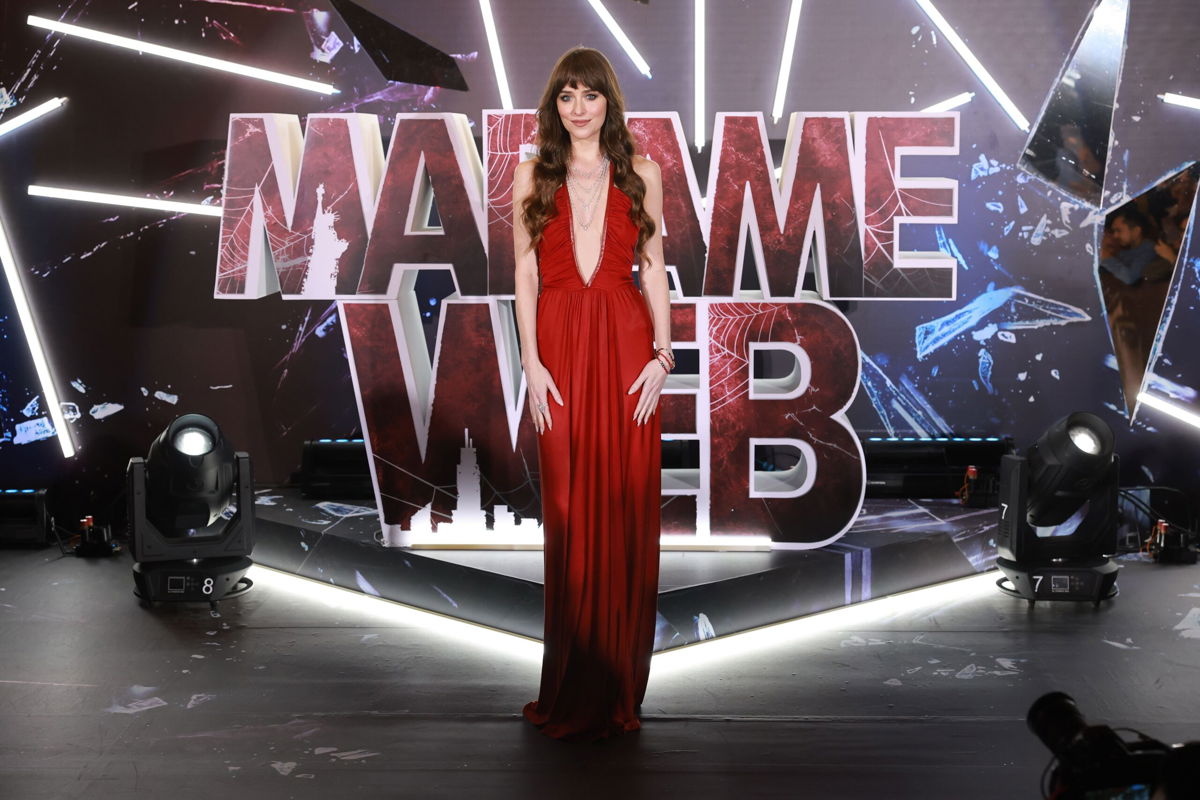 <i>Hector Vivas/Getty Images</i><br/>Dakota Johnson poses during the red carpet for the movie 'Madame Web' at Cinemex Antara Polanco on February 13