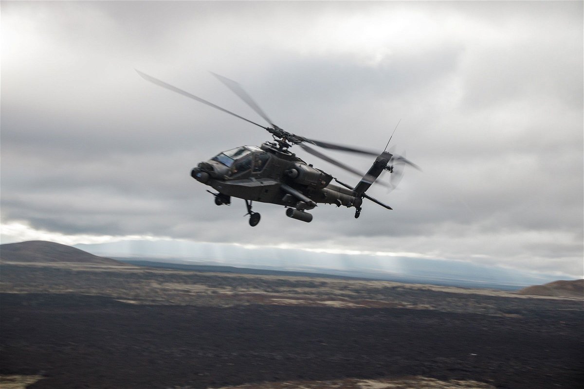 <i>Sgt. Grace Gerlach/US Marine Corps via CNN Newsource</i><br/>File photo from the US Marine Corps showing a US Army AH-64 Apache attack helicopter at Pohakuloa Training Area in Hawaii on February 1.