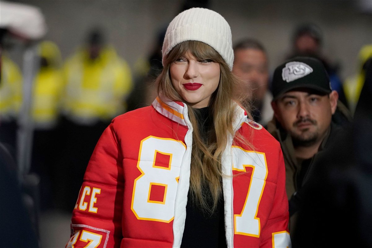 <i>Ed Zurga/AP via CNN Newsource</i><br/>Taylor Swift is pictured at the Chiefs-Dolphins playoff game in Kansas City in January.