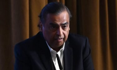 Chairman and managing director of Reliance Industries Mukesh Ambani delivers a speech during the inauguration of the Bengal Global Business Summit (BGBS) in Kolkata in November 2023.