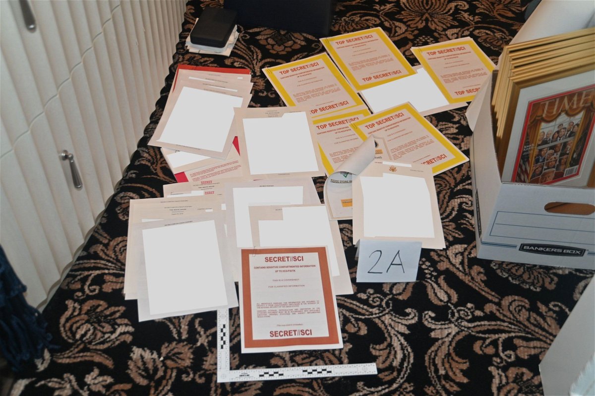 <i>US Department of Justice via CNN Newsource</i><br/>This photo from the US Department of Justice shows classified intelligence material found during the search of Mar-a-Lago.