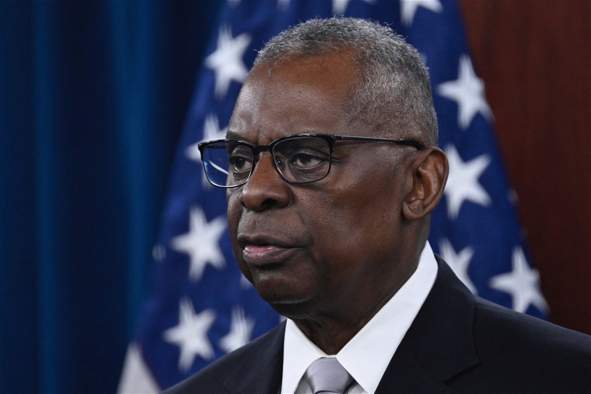 <i>Andrew Caballero-Reynolds/AFP/Getty Images via CNN Newsource</i><br/>US Defense Secretary Lloyd Austin speaks during a press conference at the Pentagon in Washington