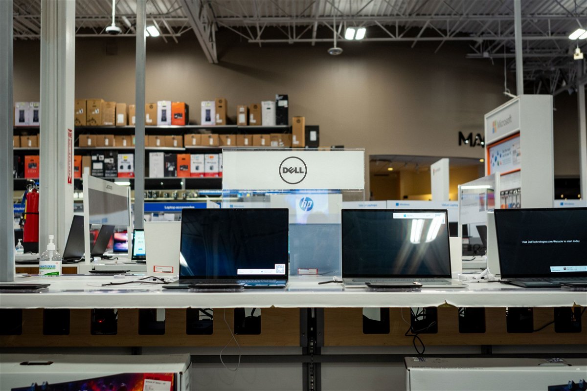 <i>Brandon Bell/Getty Images via CNN Newsource</i><br/>Dell laptops are seen on display at a Best Buy store on June 02