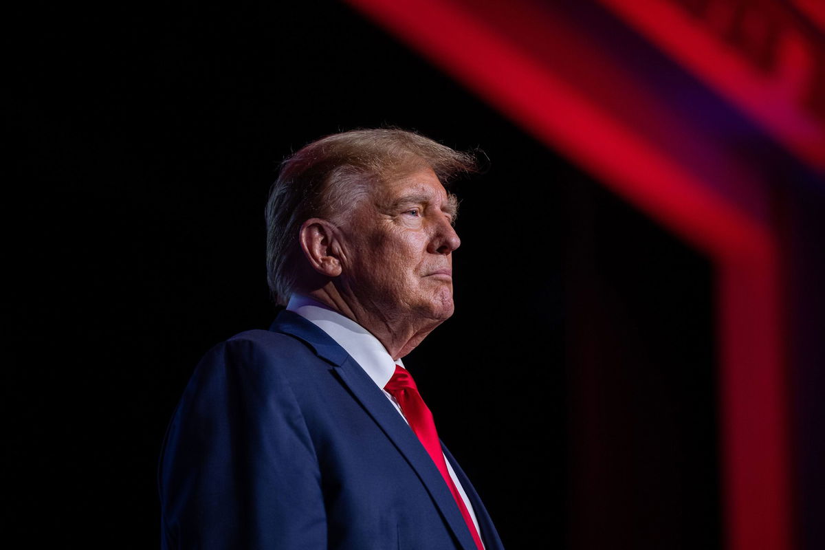 <i>Jon Cherry/Getty Images via CNN Newsource</i><br/>Former President Donald Trump onstage in Nashville on February 22