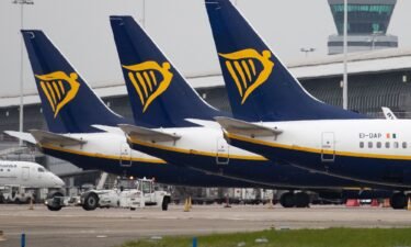 Ryanair airplanes on the ground at Brussels Airport after in Zaventem