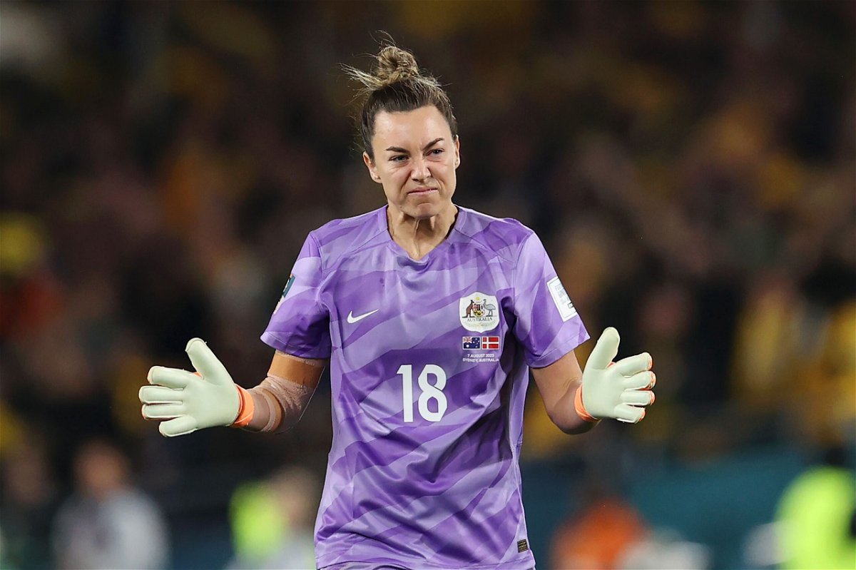 <i>Cameron Spencer/Getty Images via CNN Newsource</i><br/>Goalkeeper Mackenzie Arnold appears in Australia's Women's World Cup match against Canada on July 31.