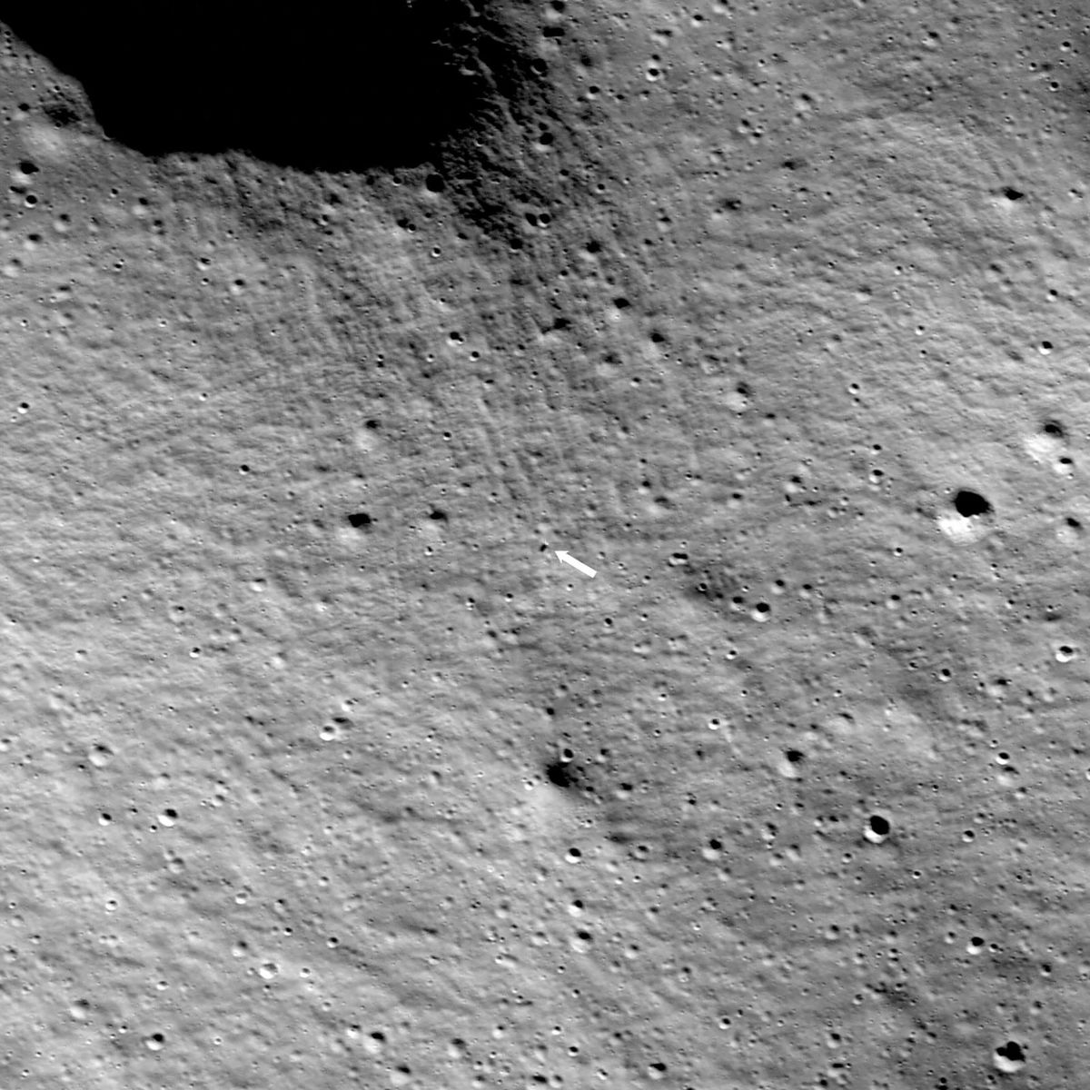 <i>NASA/Goddard/Arizona State University via CNN Newsource</i><br/>NASA's Lunar Reconnaissance Orbiter captured this image of the Intuitive Machines Nova-C lander