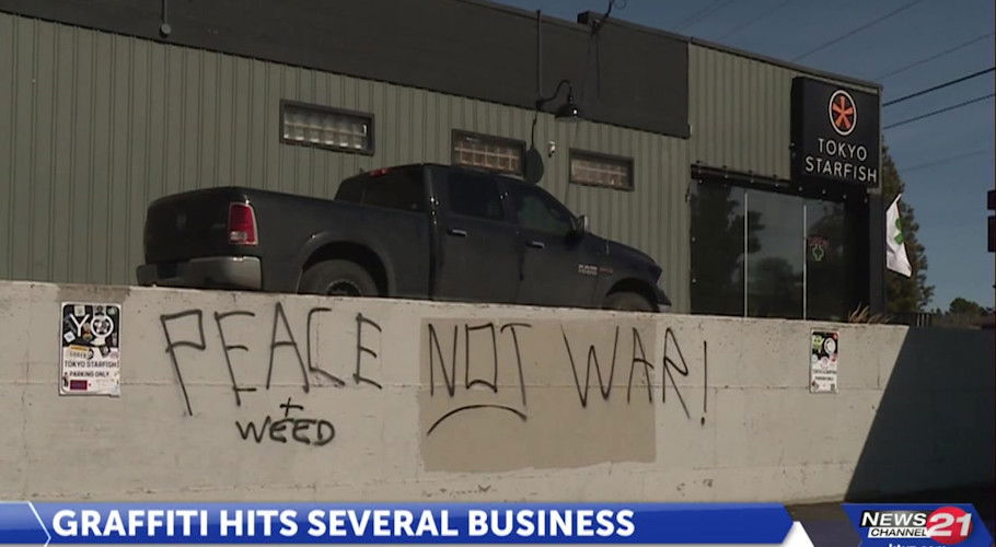 Bend Third Street businesses report graffiti vandalism with anti-war ...